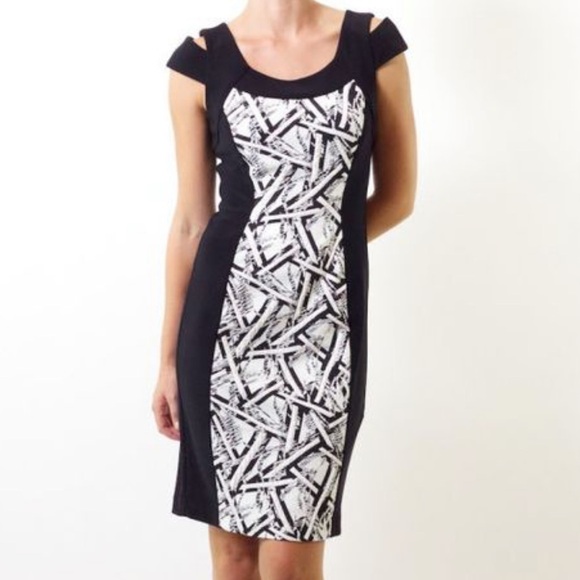 Joseph Ribkoff Shoulder Cut Out Abstract Dress - Picture 1 of 7